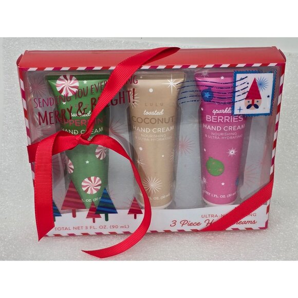 Lulu 3-Piece Hand Cream Gift Set Peppermint Toasted Coconut Sparkling Berries - Picture 1 of 3